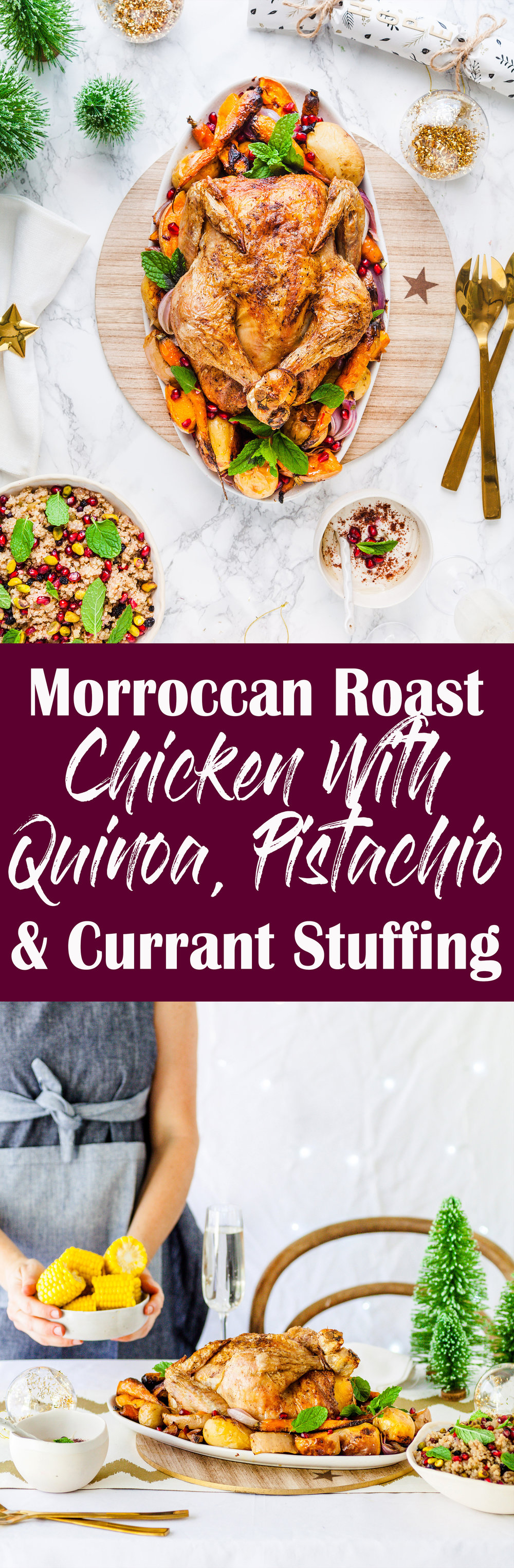 Moroccan Roast Chicken With Quinoa, Pistachio & Currant Stuffing {GF, DF}